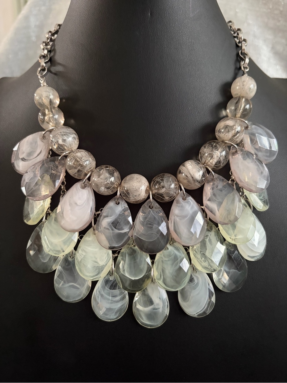 Women's Multi-Teardrop Statement Necklace - Gray, and Light Green